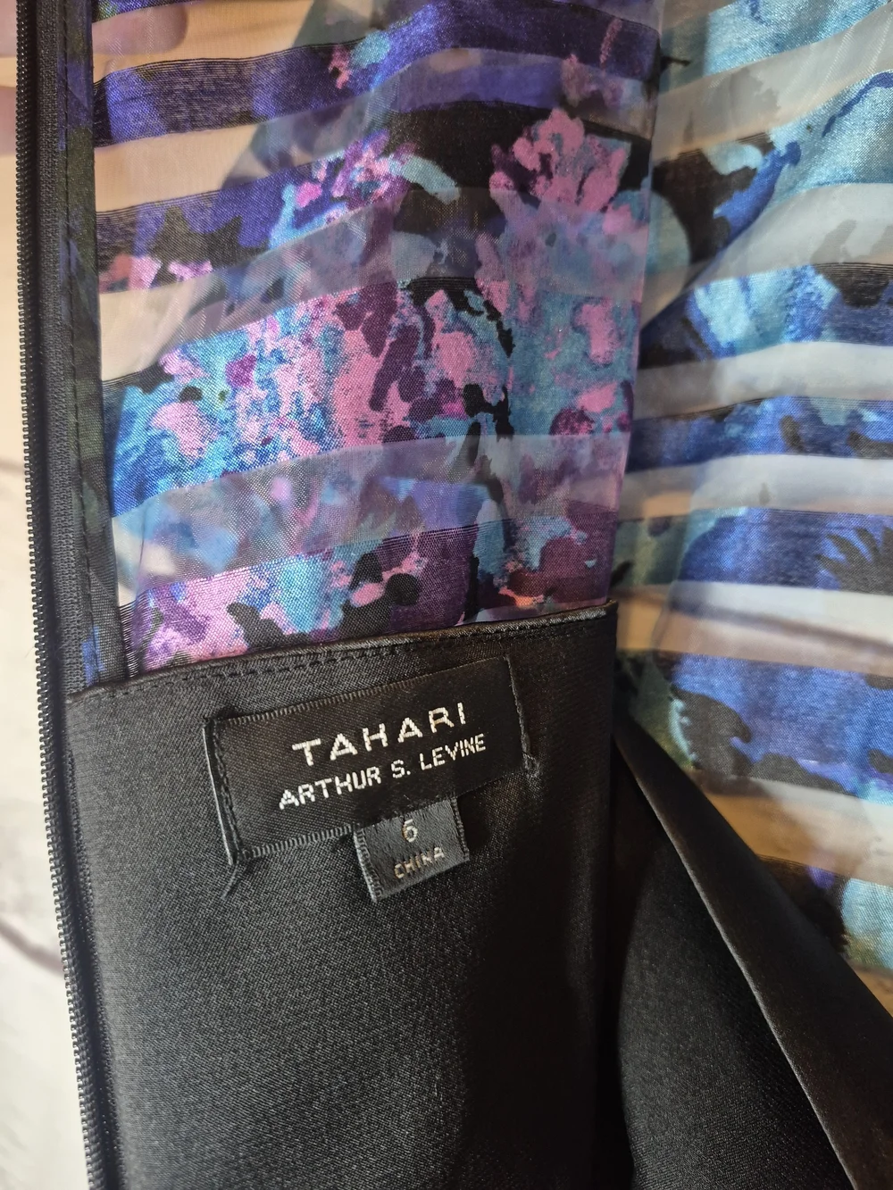Tahari ASL Blue Multi-Color Striped Floral Burnout Fit & Flare Dress Size 6 - Picture 11 of 12